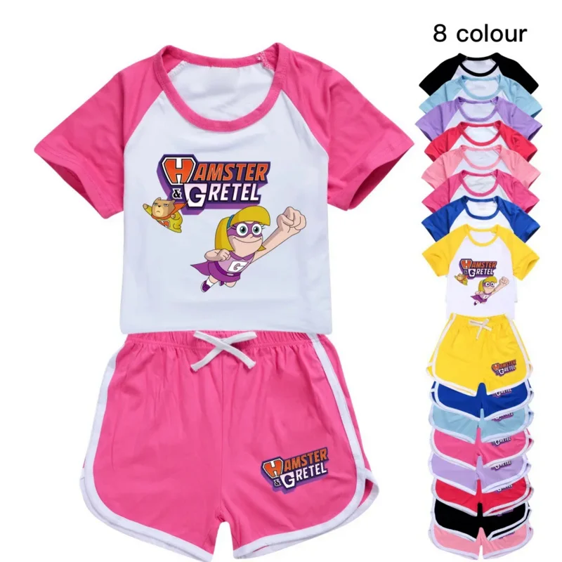 子供用のハンスターとグレーテルのトラックスーツセット,男の子と女の子のための服,カジュアルなスポーツスーツ,Tシャツとパンツ,夏のファッション,2個