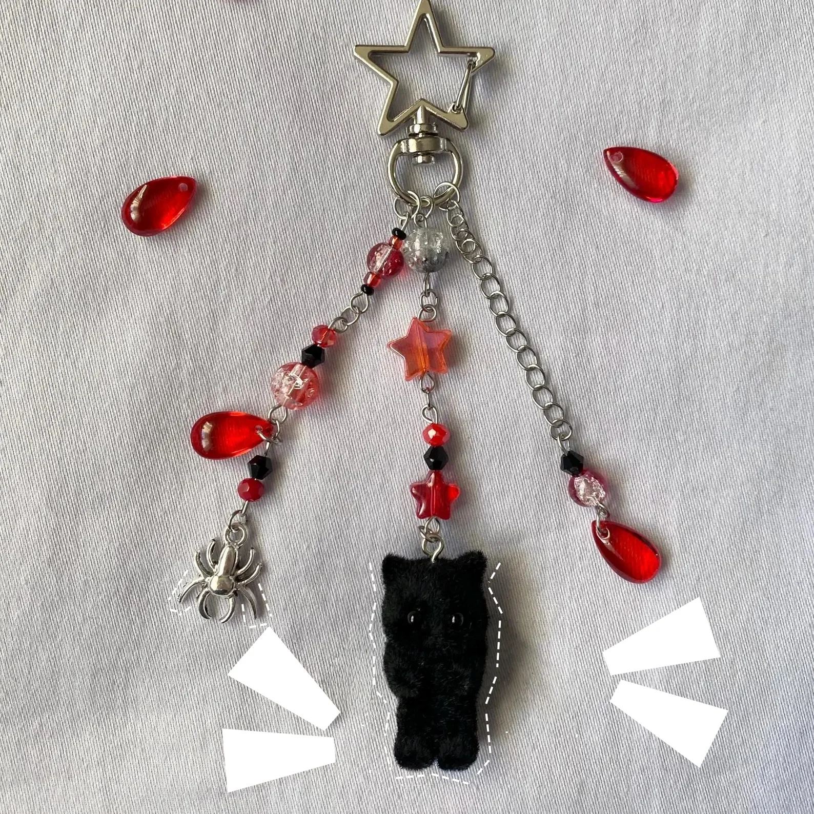Handmade the flocked cat keychain | kawaii, bag charm, , pastel, fairycore, cute, Y2k, key charm, gothic, emo, horror