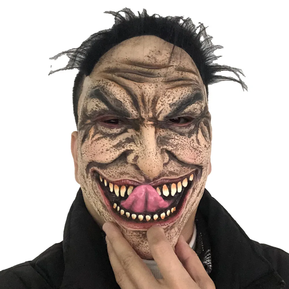 Śmieszne mdłości twarz ducha maska męska z wielkim językiem Cosplay przerażająca zwariowana twarz maski lateksowe impreza z okazji Halloween rekwizyty kostiumowe