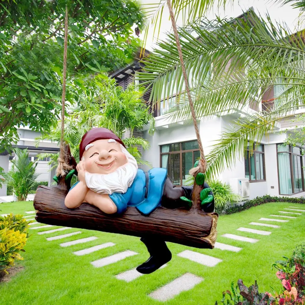 

New Cute Dwarf Swing Decoration Resin Interesting Dwarf Ornaments Creative Garden Hanging Statues