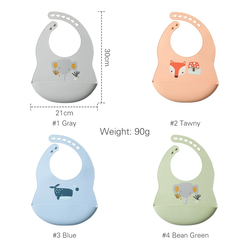 Bavoir ajustable pour bébé, imperméable, avec image d\'animal, doux et comestible, sans BPA, en Silicone, serviette anti-salive