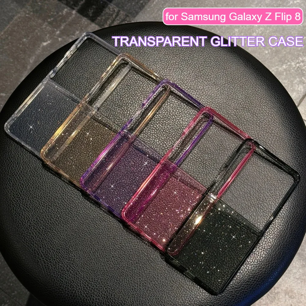 Image of Luxuriöse, glitzernde, transparente Falthülle für Samsung Galaxy Z Flip 8 7 FE 6 5 4, glänzende, ultradünne, sturzsichere Handy-Schutzhülle