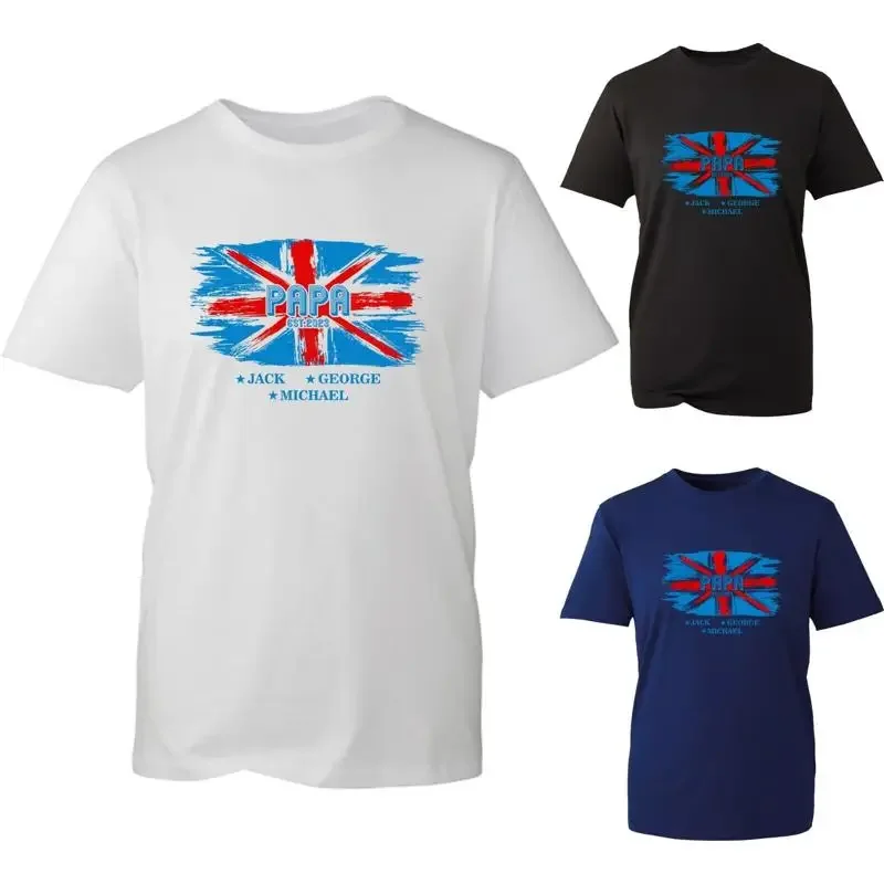 Personalised Uk Flag Fathers Day Papa T Shirt Kids Names Great Britain Dad Top