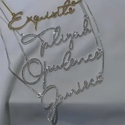 DHQH Personalized Customized Diamond Crystal Name Necklace Stainless Steel Gold Nameplate Sparkling Necklace Women's Gift