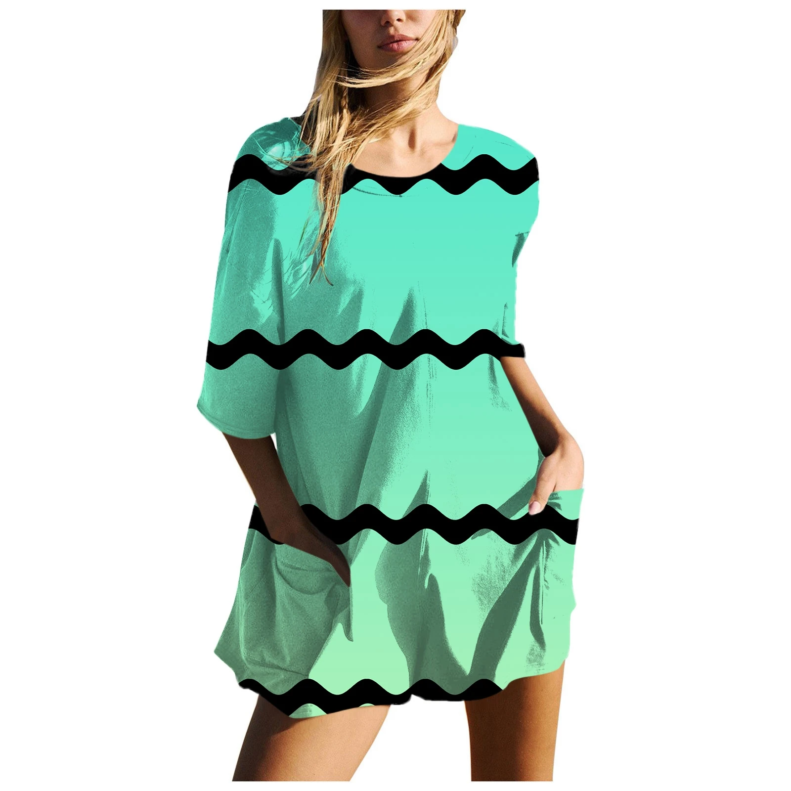 Fashion Short Sleeve Loose Beach Playsuit For Women 2024 Summer Casual Pocket Casual Wave Shorts Jumpsuits One Pieces Jumpsuit