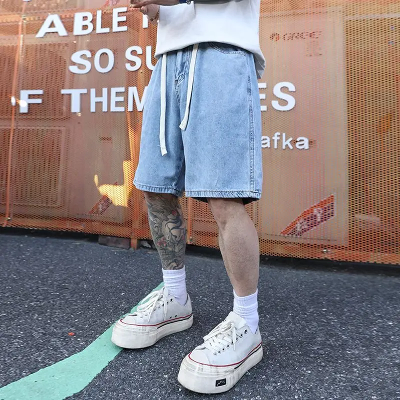 Amerikanischen Y2K Licht Luxus Qualität Retro Denim Shorts Sommer Hip Hop INS Männer Lose Rasur Jacquard Paar Denim Fünf Punkt Hosen