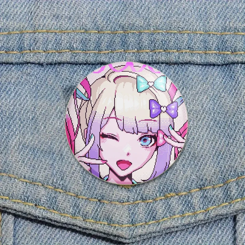 Broches redondos de dibujos animados para mochila, insignia de colección de accesorios de Anime, Streamer, sobrecarga, Pin KAngel, Lindo juego, 32mm, 44mm, 58mm