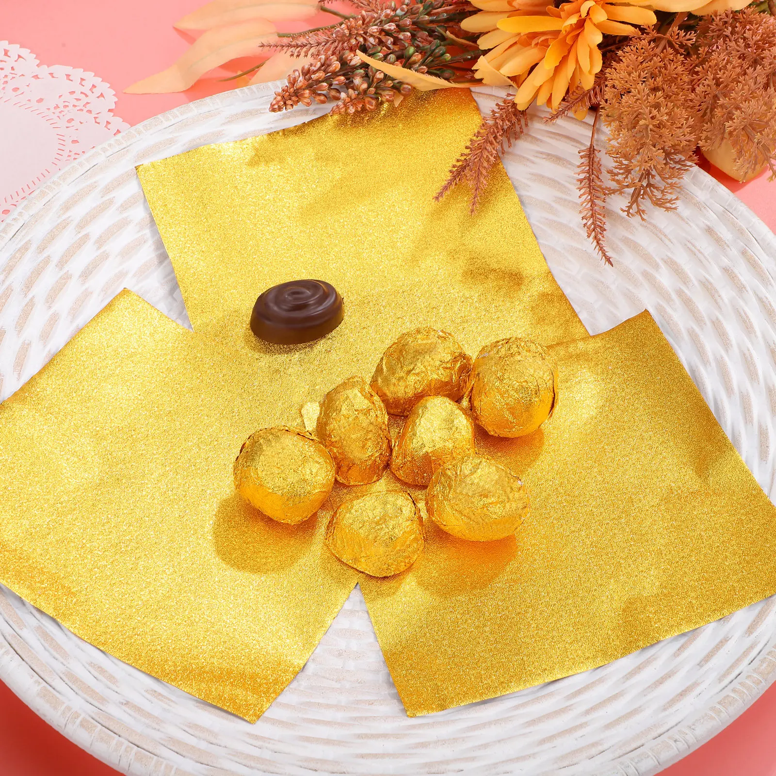 200 Piezas de Papel de Envolver para Dulces con Lámina Dorada Brillante de 15x15cm, Seguro, No Tóxico y Ecológico para Bombones, Regalos de Panadería y Bodas