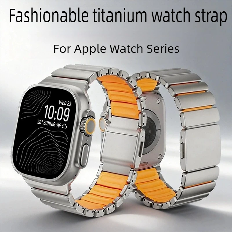 Magnetic Titanium Band for iWatch S10 S11 Ultra 1 2 3 Men Durable Silicone Strap for Apple Watch