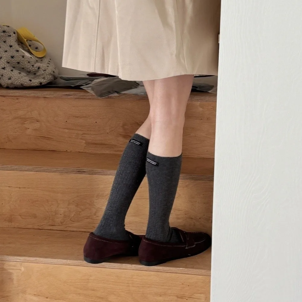 

Simple Japanese Style Women Stockings Breathable Solid Color Knee High Socks Thickened Calf Socks Autumn