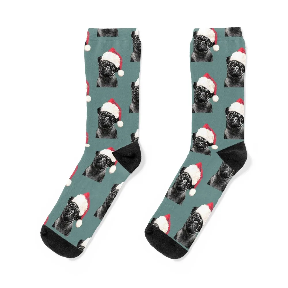 

Christmas Black Pug Green Socks christmas gift Run floral japanese fashion Mens Socks Women's
