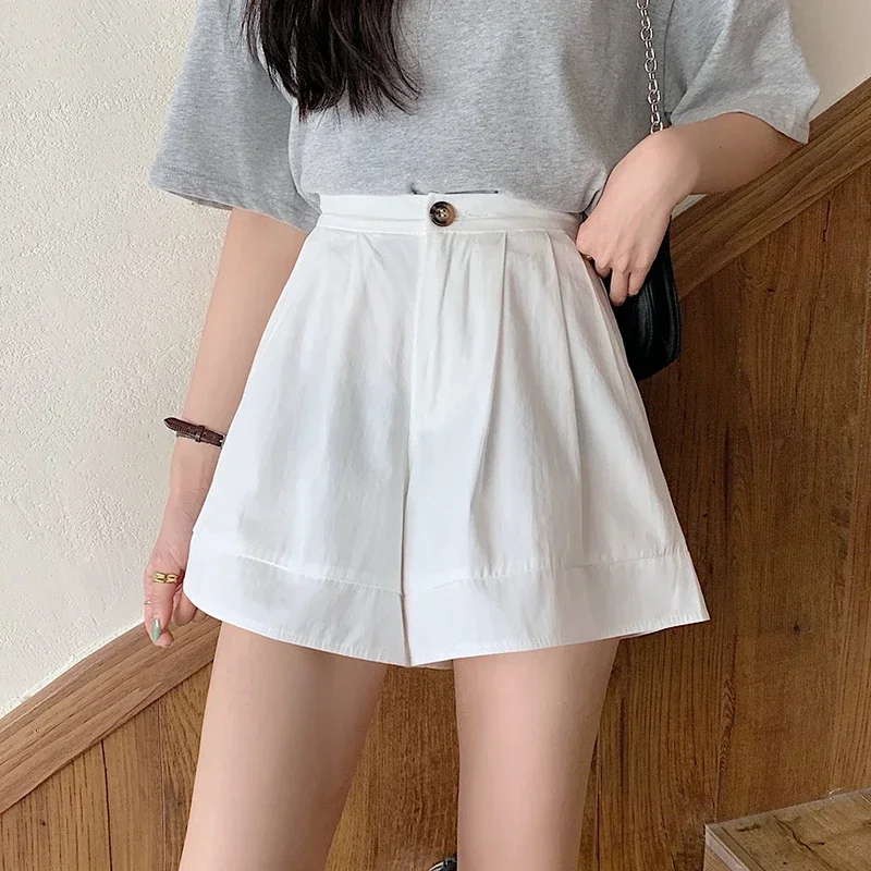 

2025 Women Loose Straight Leg Pure Cotton Shorts Summer Thin Casual Solid Color Big Size Short Pants Korean College Style Pants