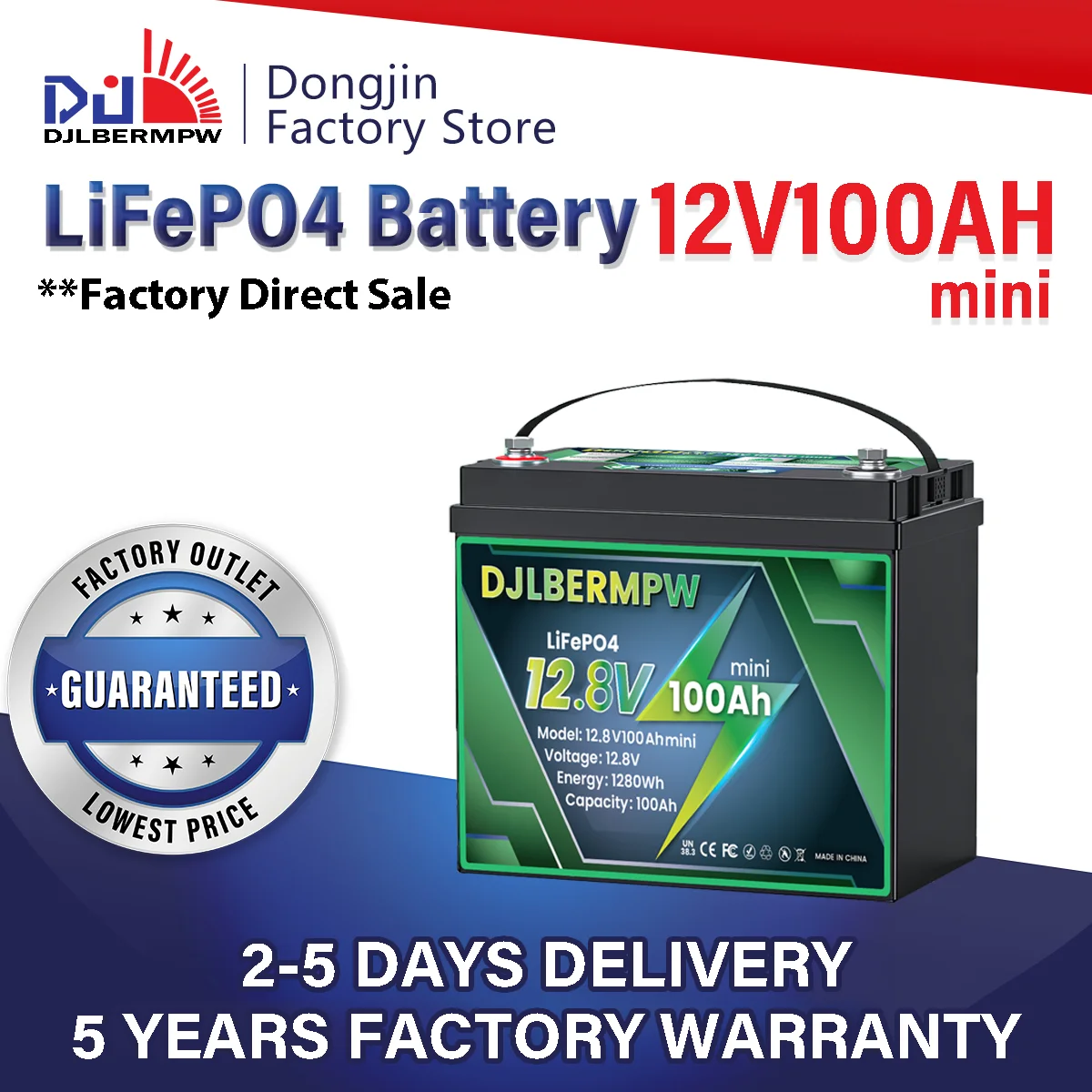 

DJLBERMPW 12V 100Ah Mini LiFePO4 Battery Lithium Iron Phosphate Batteries in 100A BMS for Marine Trolling Motor RV Golf Carts