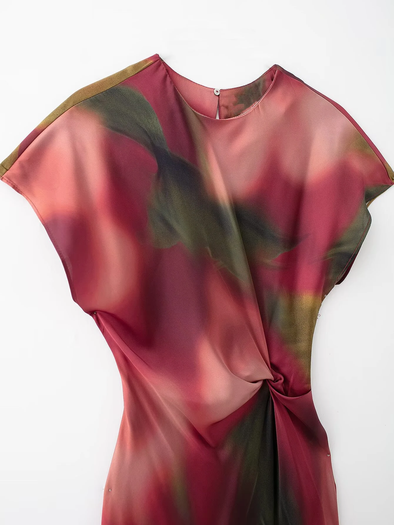 2025 primavera verão novas mulheres em torno do pescoço cintura seda cetim textura impresso midi vestido casual solto vestidos femininos