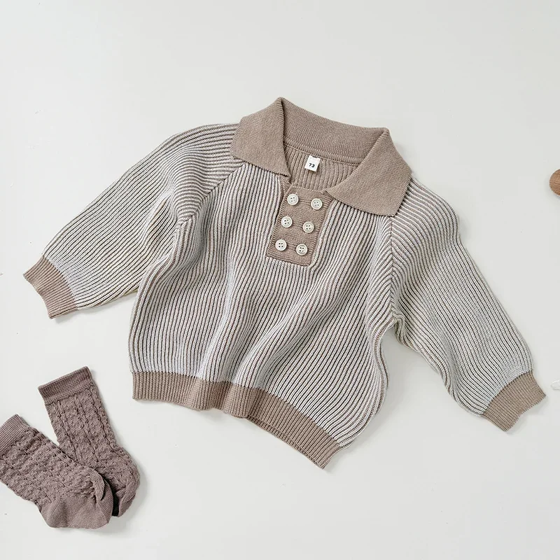 2026 ربيع جديد 0-3 سنوات ملابس الأطفال الرضع طفل الفتيات الفتيان سترة الاطفال طويلة الأكمام محبوك مخطط البلوز سترة