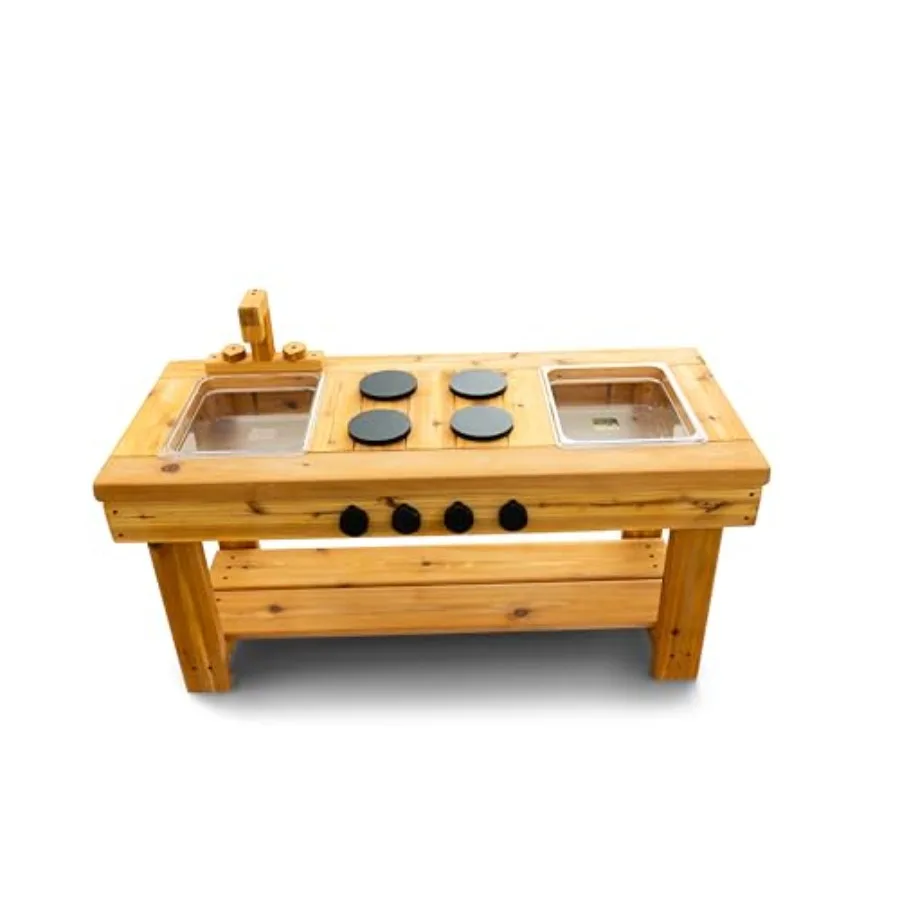Cuisine extérieure en boue de cèdre centrée avec cuisinière pour les tout-petits et les enfants |   Faire semblant de jouer au table pour tout-petits |   Table sensorielle |   Extérieur Pl