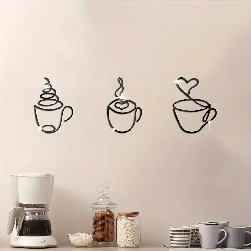 3pcs Coffee Wall Decor, Creative Iron Art, Cafe Wall Hanging, Coffee Shop Decor, Restaurant Home Wall Art, Metal Craft Hanging