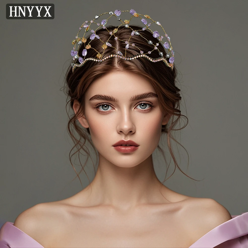 

HNYYX Shiny Colorful Crystal Headband Fashion Rhinestone Braided Hairband Wedding Bridal Hair Net Vintage Hair Bands Crown A300