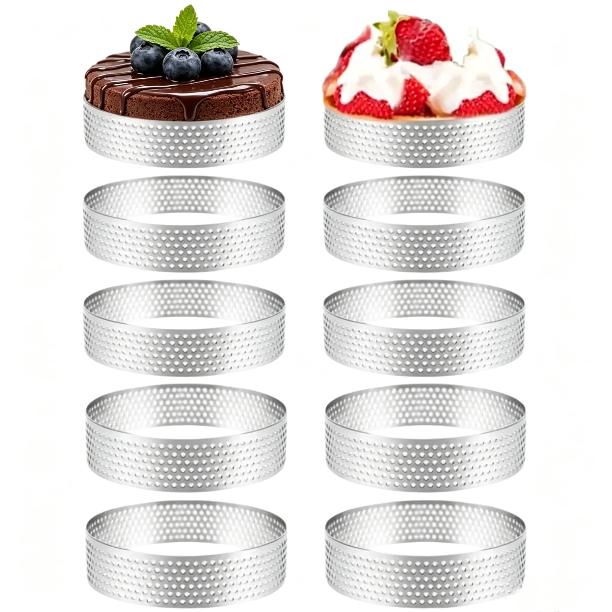 Forma de aço inoxidável perfurada para tarte francesa, utensílios de cozinha, 6 peças/conjunto de anéis redondos para assar