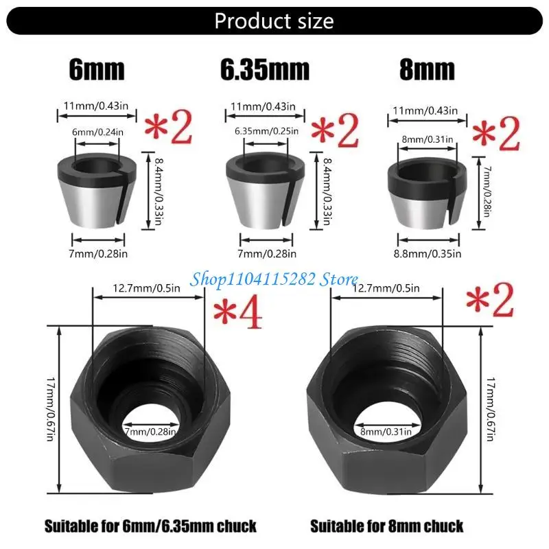 A2BF แพ็ค 12 M17 Collets สำหรับเราเตอร์งานไม้และช่างแกะสลักการออกแบบความแข็งแรงสูง