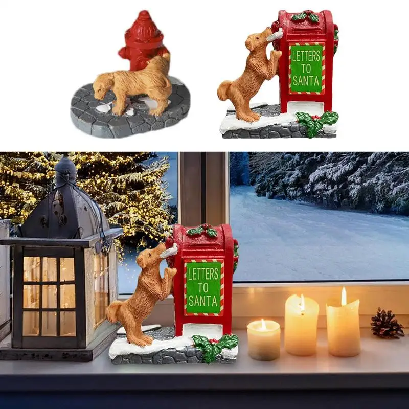 Christmas Tabletop Figurine Statue Waterproof Little Red Dog Shape Christmas Figurines Holiday Figurine Mailbox Design