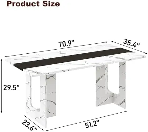 71 Inch Rectangle Dining Table for 4-8 People, Long Kitchen Dinner Table with Waterproof Tabletop and Adjustable Leg