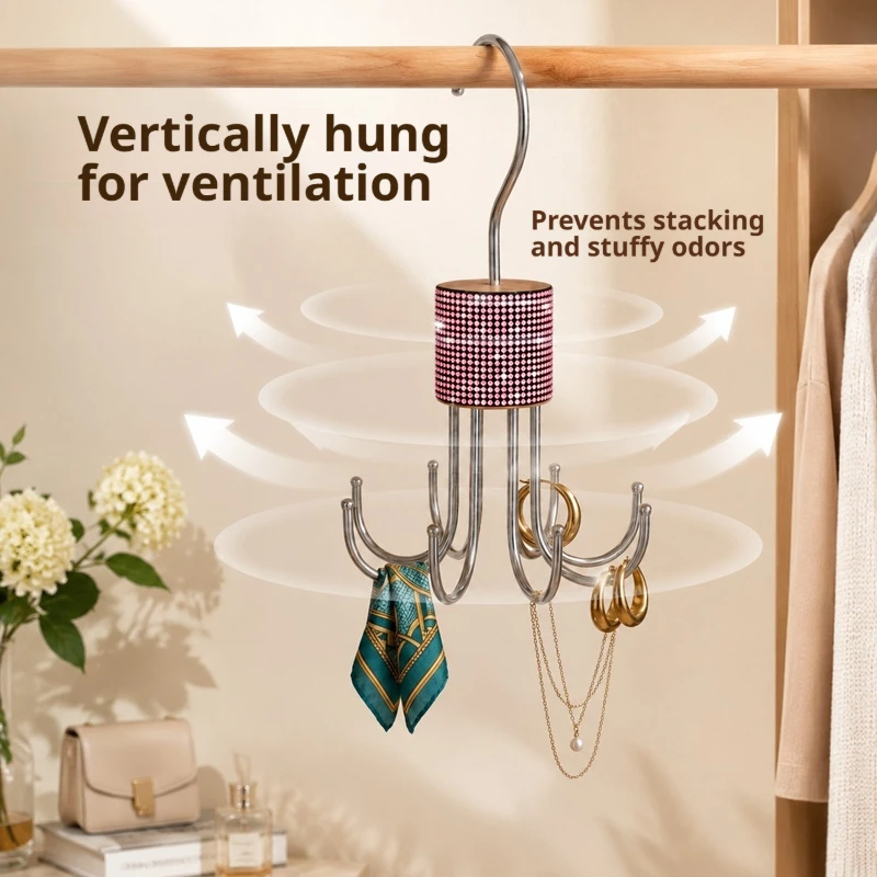 Space‑Saving Rotating Wardrobe Hook Rack Multi‑Hook Foldable Closet Organizer Hanger For Clothes Bags Scarves Underwear Storage