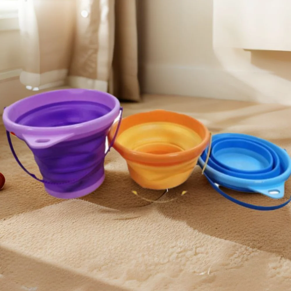 

Portable Beach Folding Buckets Multifunctional Round Sandbox Toy Bucket Plastic Retractable Beach Collapsible Bucket Car Washing