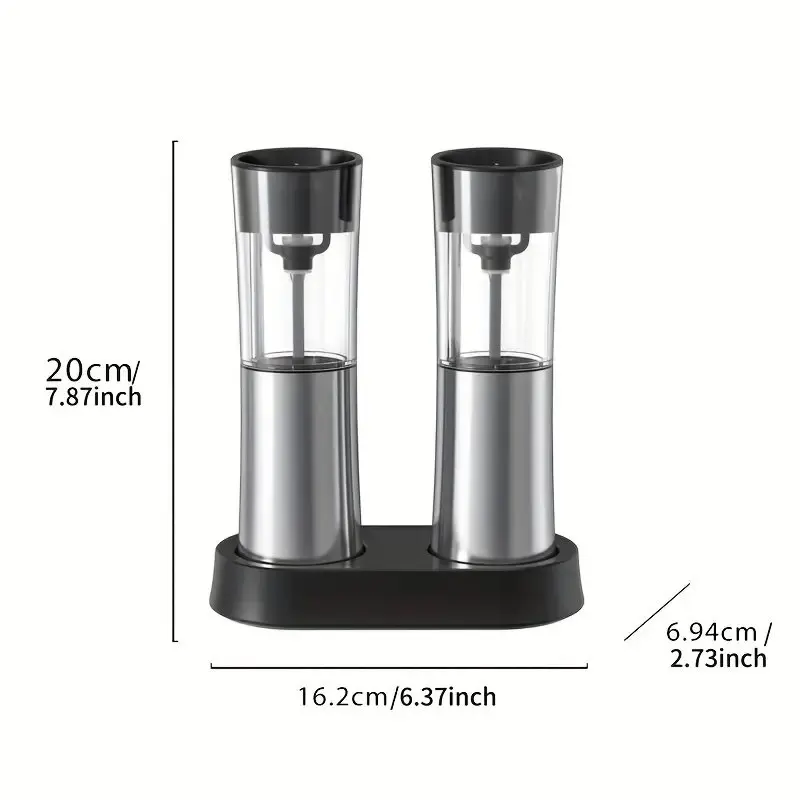 Stainless Steel Electric Salt and Pepper Grinder Set Type-C Li-ion Base Charging Gravity Sensor 100ml Capacity for Kitchen Use