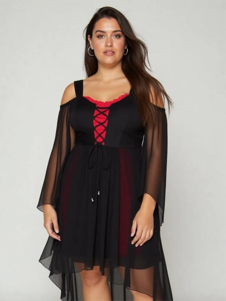 女性用フローラルメッシュドレス,レーストリム,チェーンパネル,長袖,シャーリング,カジュアル,ラージサイズ,秋,冬