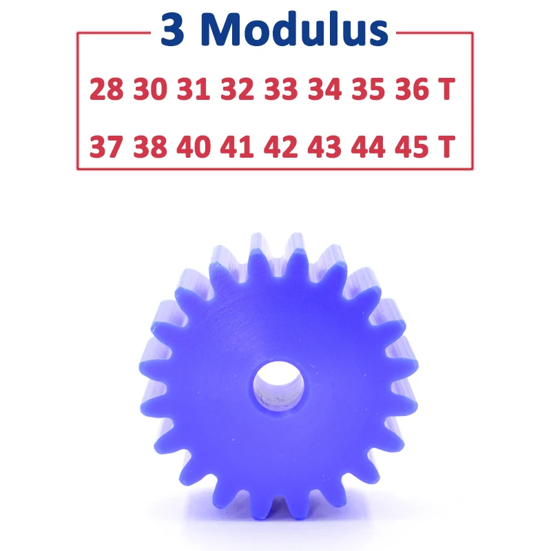 1pc Blue Nylon Spur Gear 3 Modulus 28 30 31 32 33 34 35 36 37 38 40 41 42 43 44 45 Teeth Plastic Cylindrical Gears