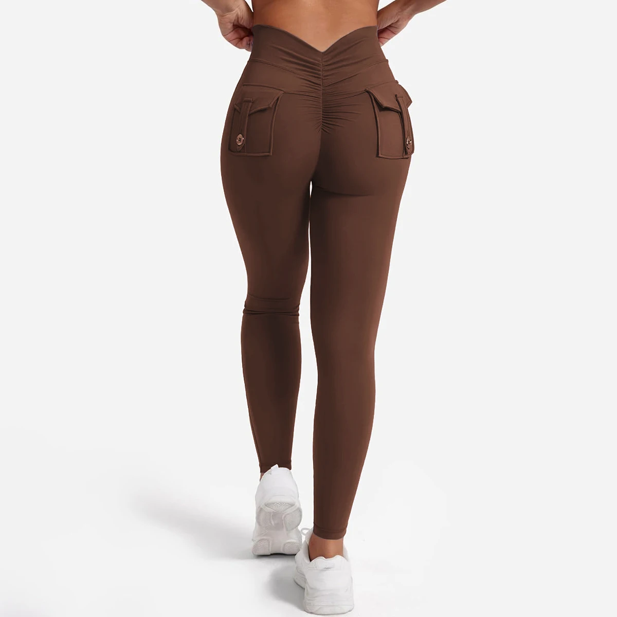Women's Nylon Yoga Leggings With Buttocks Pocket Spandex Sports Fitness Pants Breathable Hip Lifting