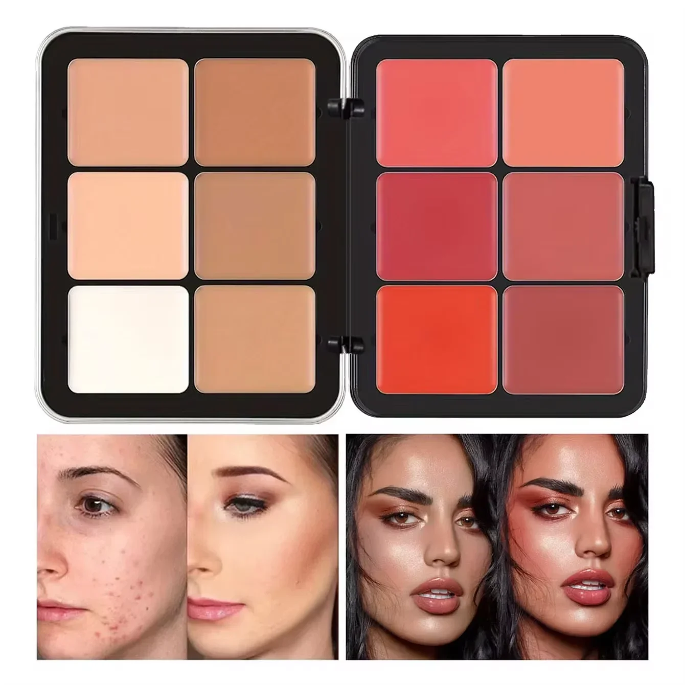 12 สีกล่องเหล็กคอนซีลเลอร์ Blush Palette Matte Highlighter Contour แต่งหน้า Palette ครีม All-in-one Palette Face เครื่องสําอาง