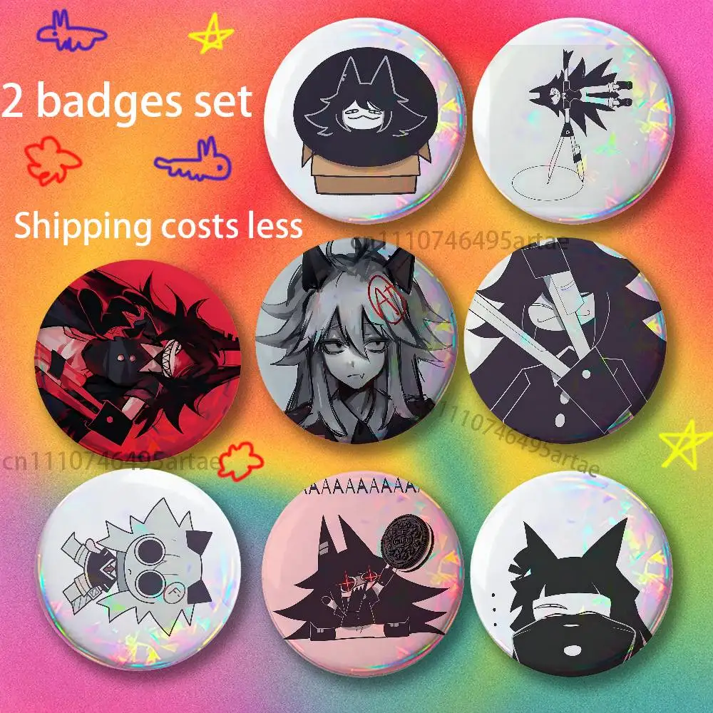 Fundamental Paper Education Brooches for Backpack Accessories 25,32,44,58,75mm Round Enamel Pins 2-piece set Cartoon Anime Badge