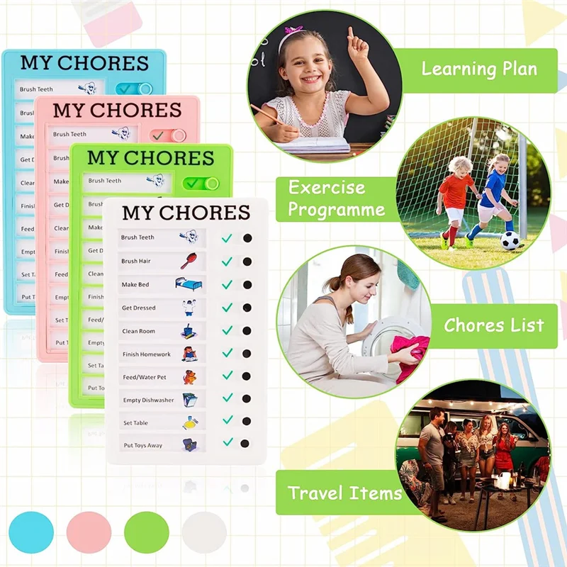 4 Pieces My Chores Check List Board Portable Chore Chart Memo Plastic Board With 10 Detachable Cardstock For Kids Home