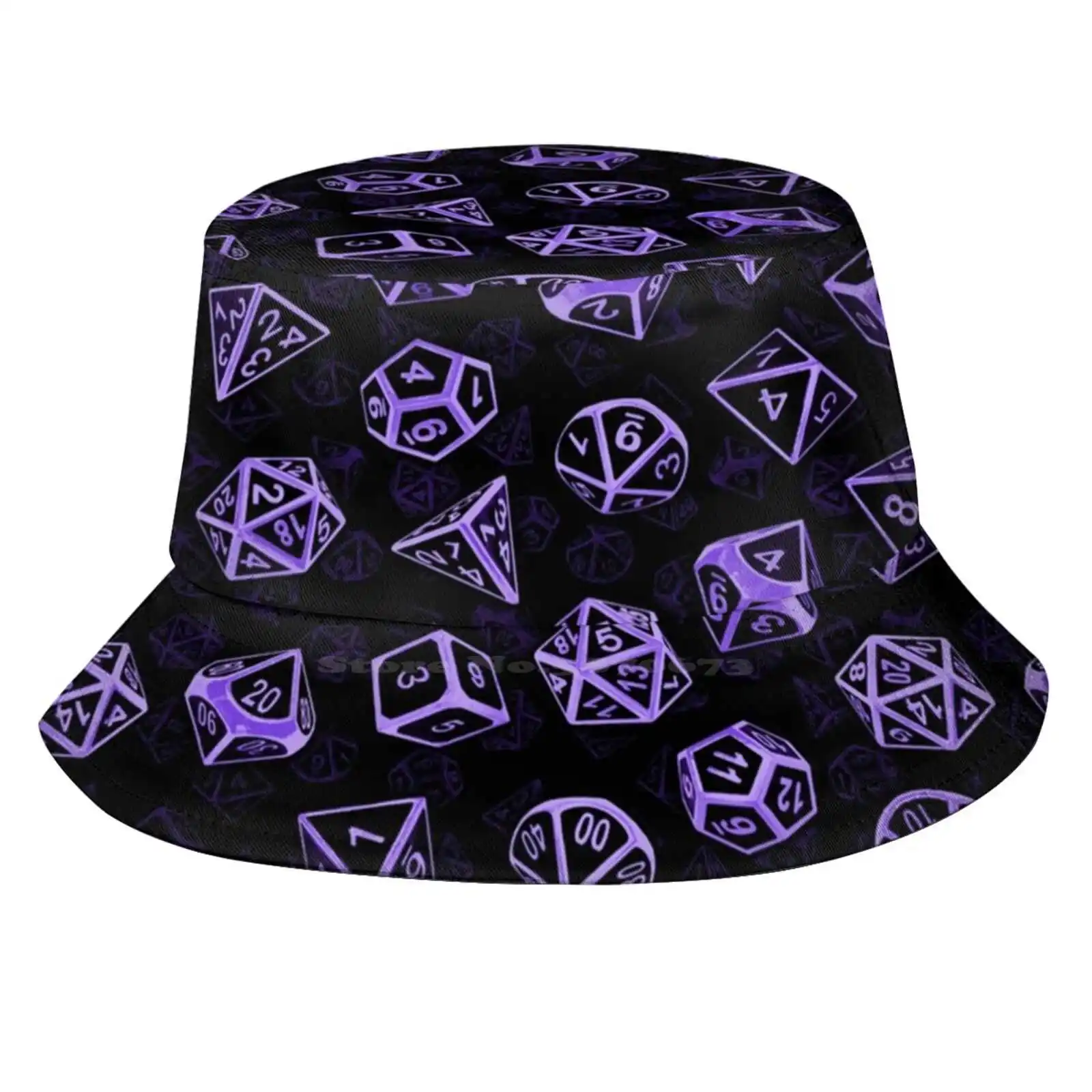 D20 Dice Set Pattern (Purple) Sun Cap Fisherman Hat Bucket Hats D20 Dnd And Dragons Pathfiner Starfinder Dice Set Nerd Geek