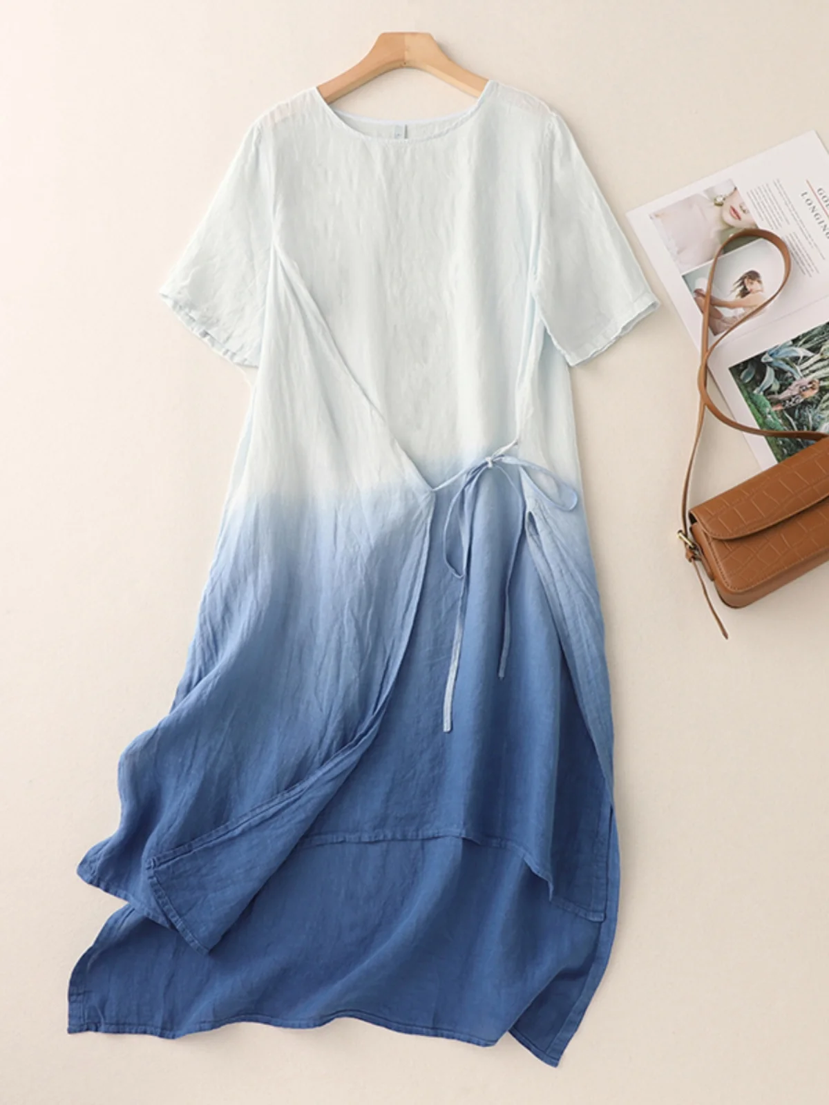 

Loose Linen ort Sve Knee-Length Dr Women's Zen Sle Hemp Long Dr Comfortable Casual Summer Dr Mid-Length