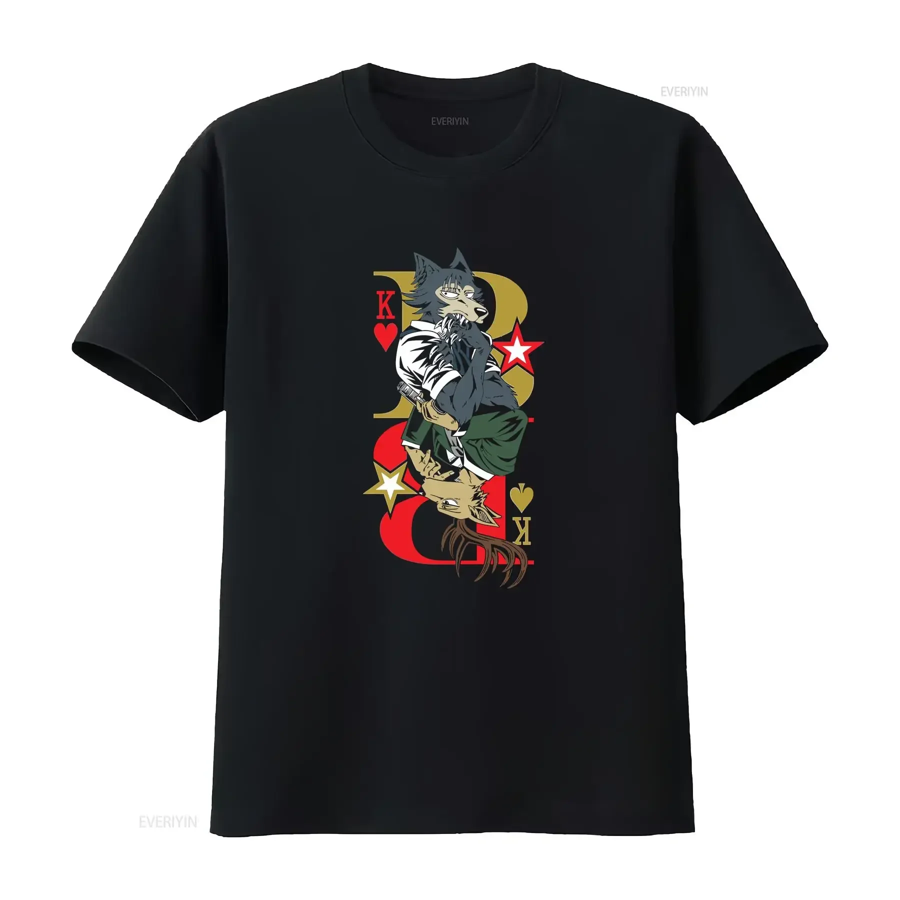 

Beastars Card Graphic Black T-Shirt Cotton Breathable Short Sleeve Crewneck Tee