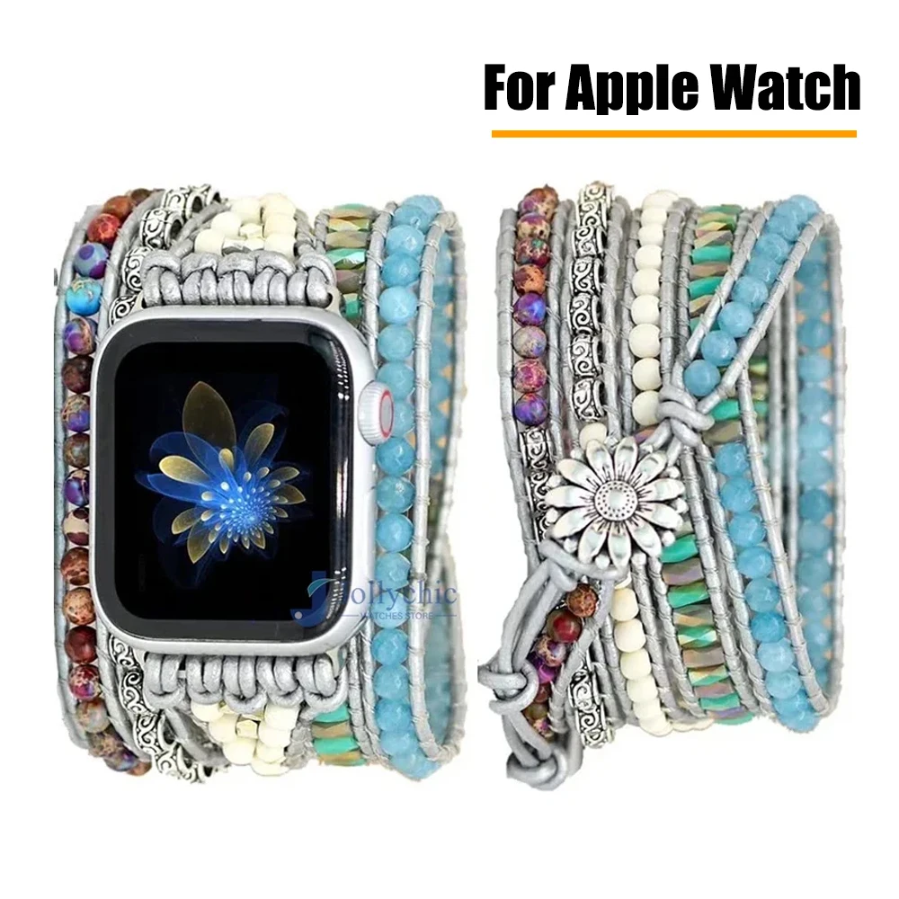 

Ремешок Bohemia для Apple Watch Ultra 49 мм, 44 мм, 45 мм, 41 мм, 42 мм, 38 мм, браслет ручной работы из натуральных бусин для Iwatch Series 11, 10, 9, 8, 7, 6, SE, 5, 3