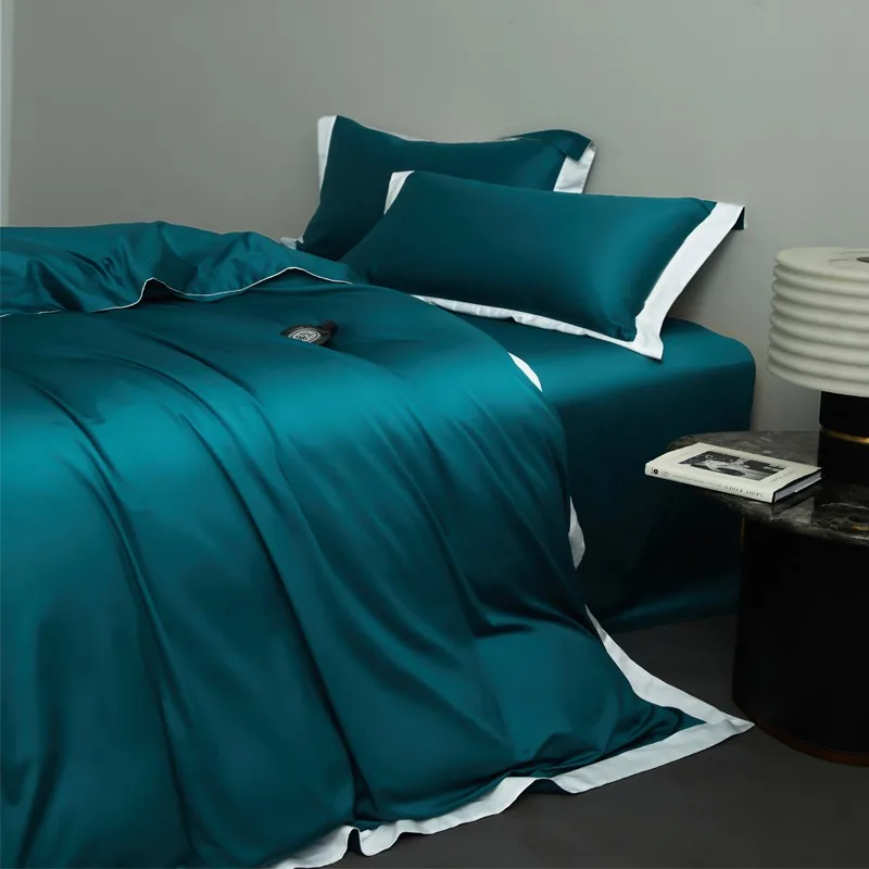 Dark Green/Blue Chic Patchwork Duvet Cover Bed Sheet Set Double Queen Cal King Soft Breathable Egyptian Cotton Bedding set 4Pcs