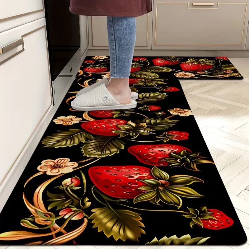 Non-Slip Strawberry Delight Kitchen] Strawberry Delight Kitchen Mat - Non-Slip, Absorbent & Machine Washable For Home Decor