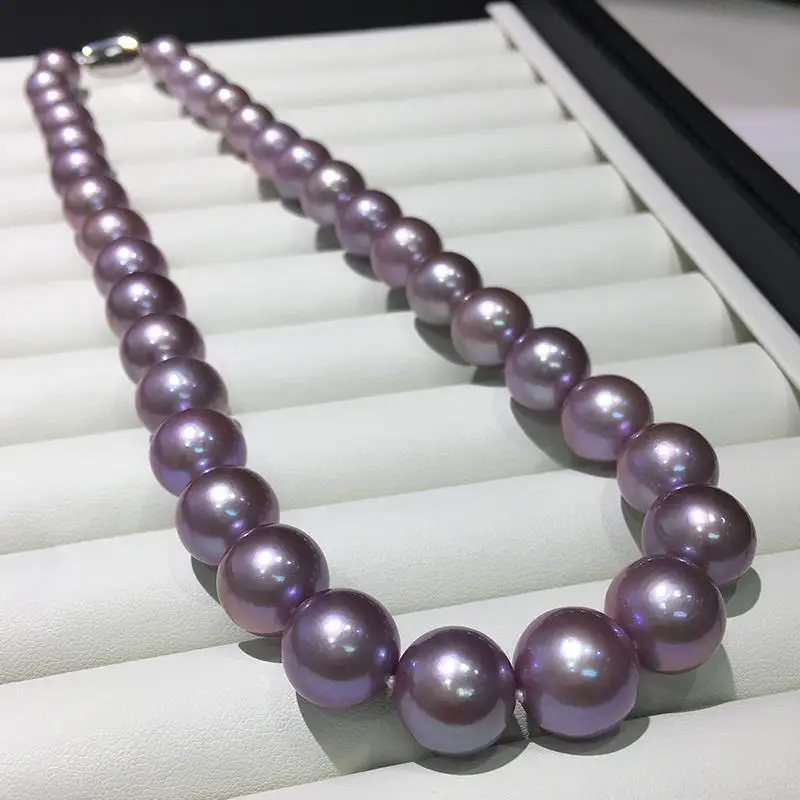 

Ожерелье из натурального жемчуга Эдисона, прочное светло-фиолетовое ожерелье, подарочная цепочка для матери, почти круглый 10–14 мм