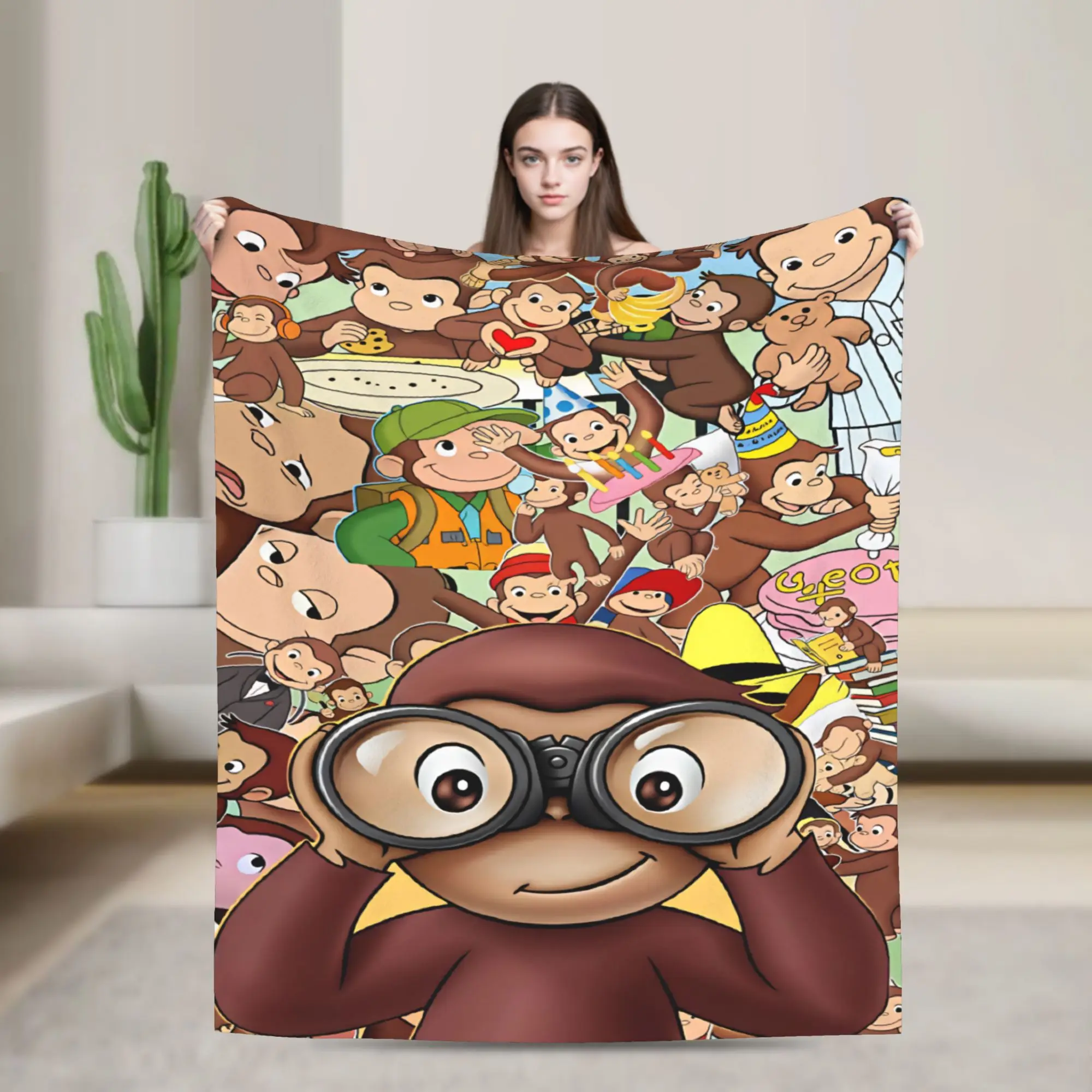 Super Warm Blanket Travel Curious George Binoculars Collage Bedding Throws  Flannel Bedspread For Bedroom Graphic Sofa Bed Cover