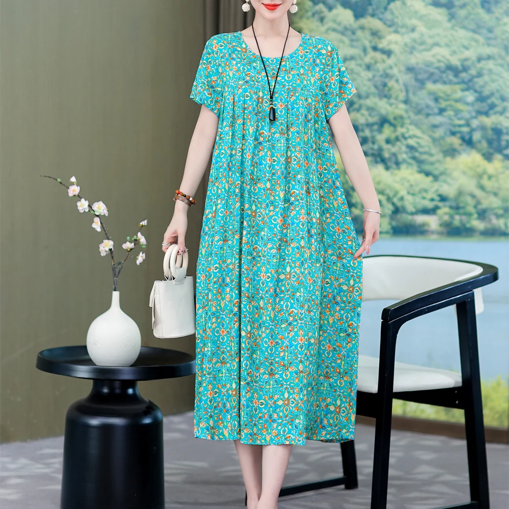 New Fashion Summer Dresses For women 2023 Casual Print Long Dresses O-neck Short Sleeve Vintage Maxi Dress Plus Size