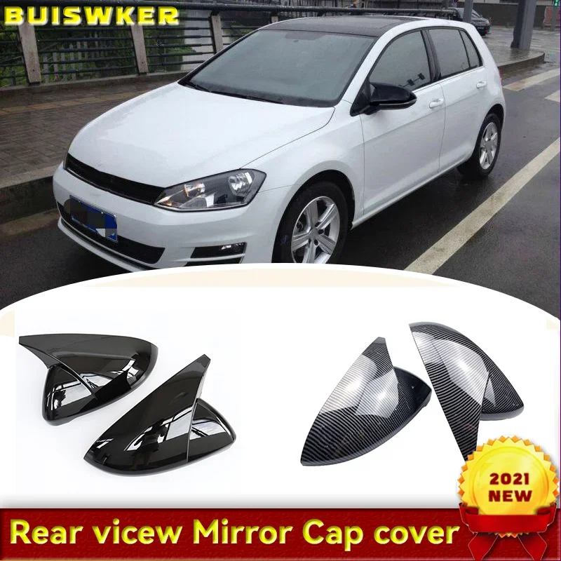 2 pieces For VW Golf MK7 7.5 GTI 7 7R Mirror Covers Caps RearView Mirror Case Cover Carbon Look Bright Black Matte Chrome Cover