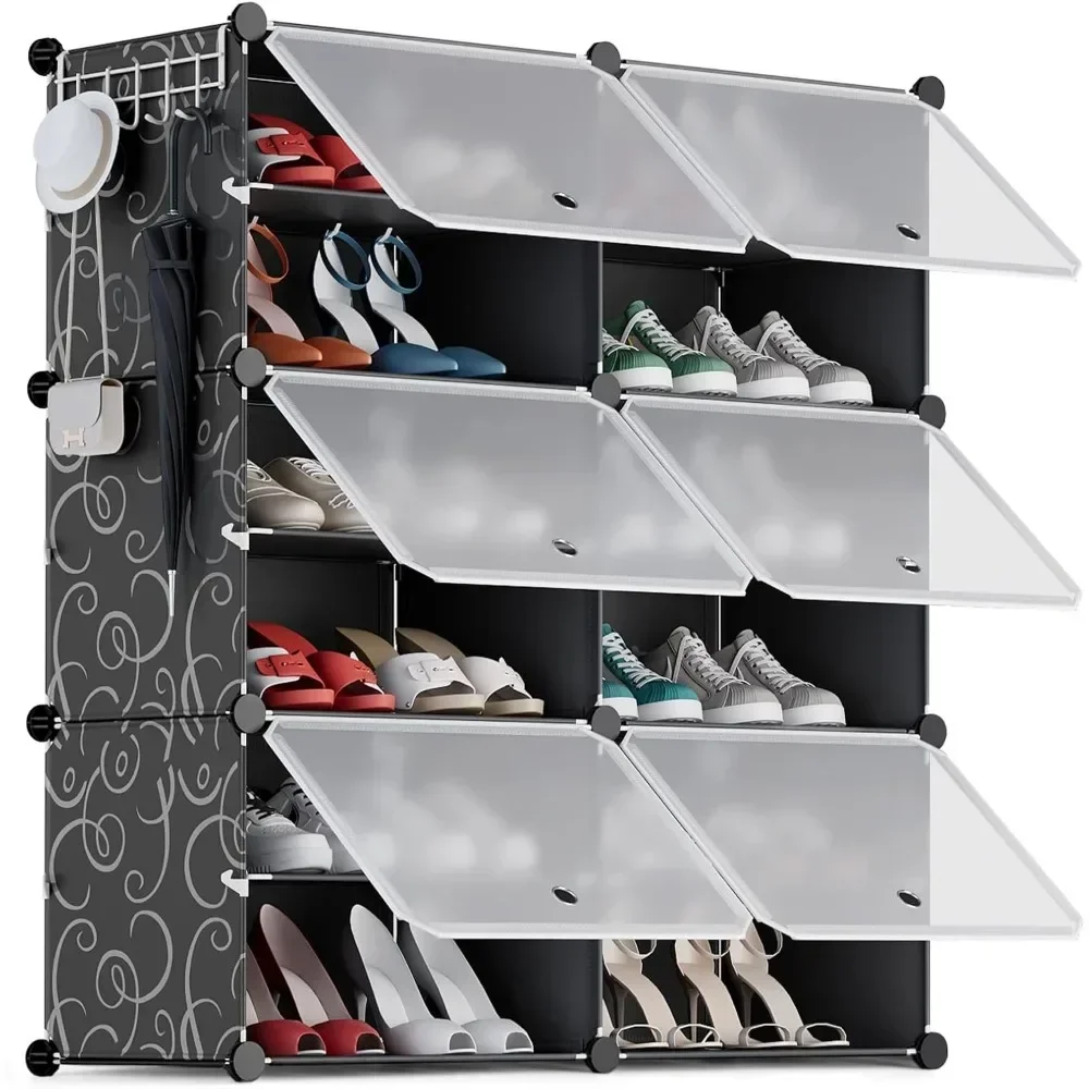 Shoe Rack Organizer 6 Tier Shoe Storage Cabinet 24 Pairs Plastic Shoe Organizer with Doors Expandable Free Standing Stackable