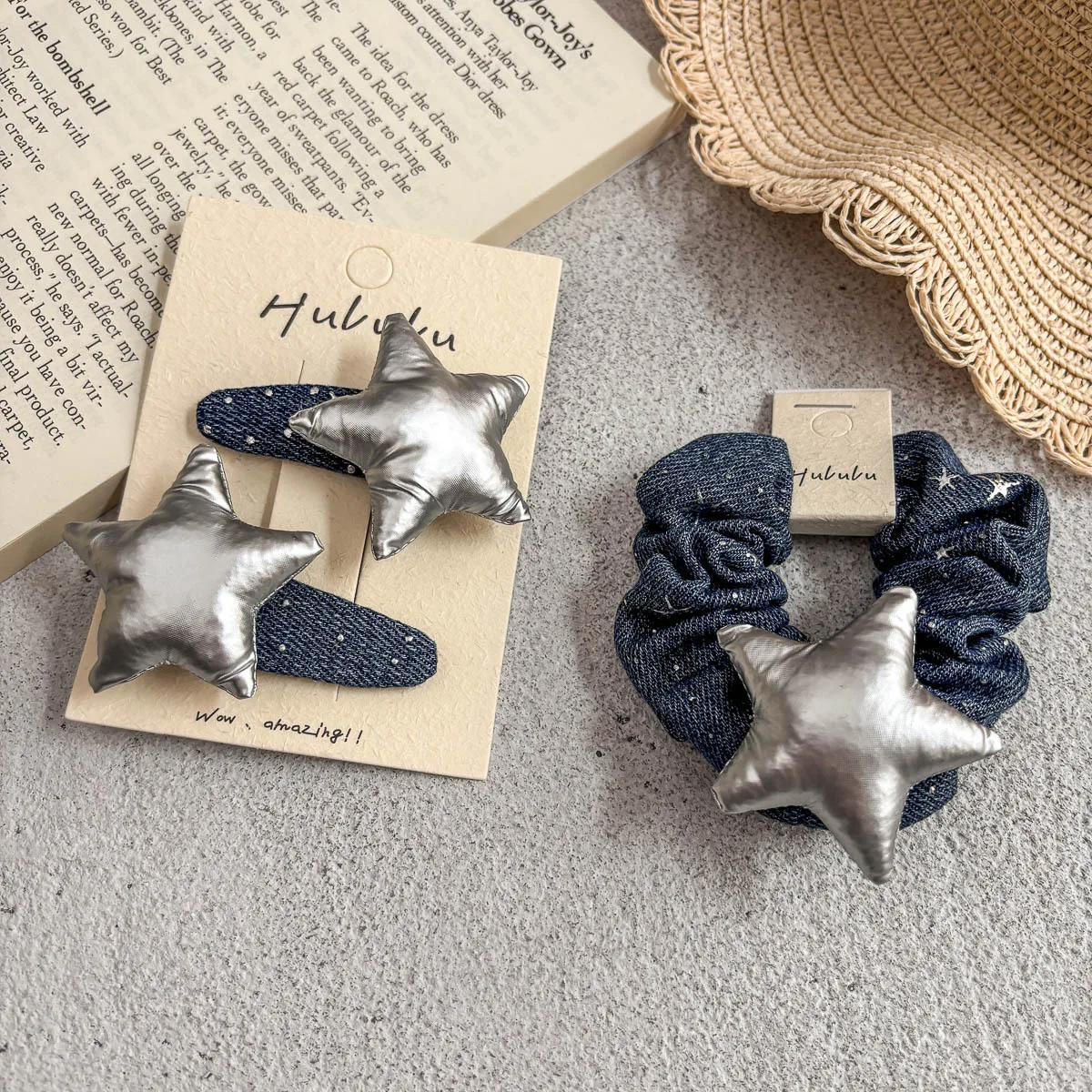 

Denim Color Star BB Clip Sweet Bangs Side Clip Hairpin Girl Elastic Hair Band Hair Rope Tie Rubber Band Kids Hair Accessories