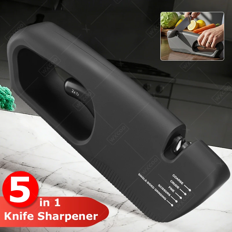 WXCOO 5-Stage Knife Sharpener for Kitchen Coarse Medium Fine Hones Blades Professional Tool for Sharpening Kitchen Knives