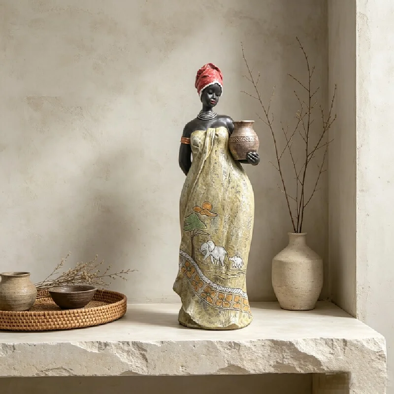 Home Decor Items African Woman Resin Statue Modern Art Figurine Home Decor Ornament For Living Room Entryway Tv Cabinet Display