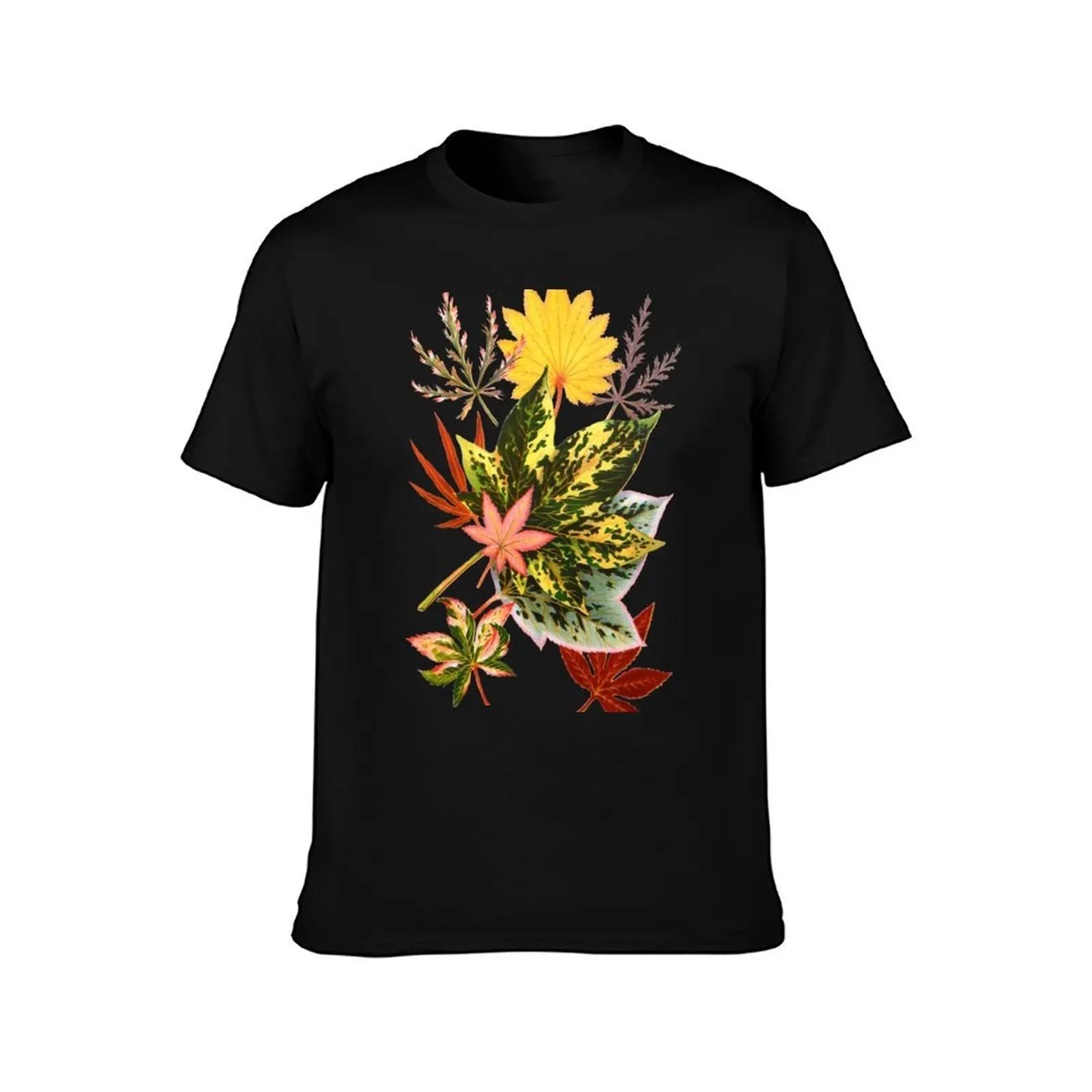Victorian Vintage Scrapbook Maple Leaves in Fall Colors T-Shirt, Summer Casual Cotton Tee, Oversized Streetwear Tops